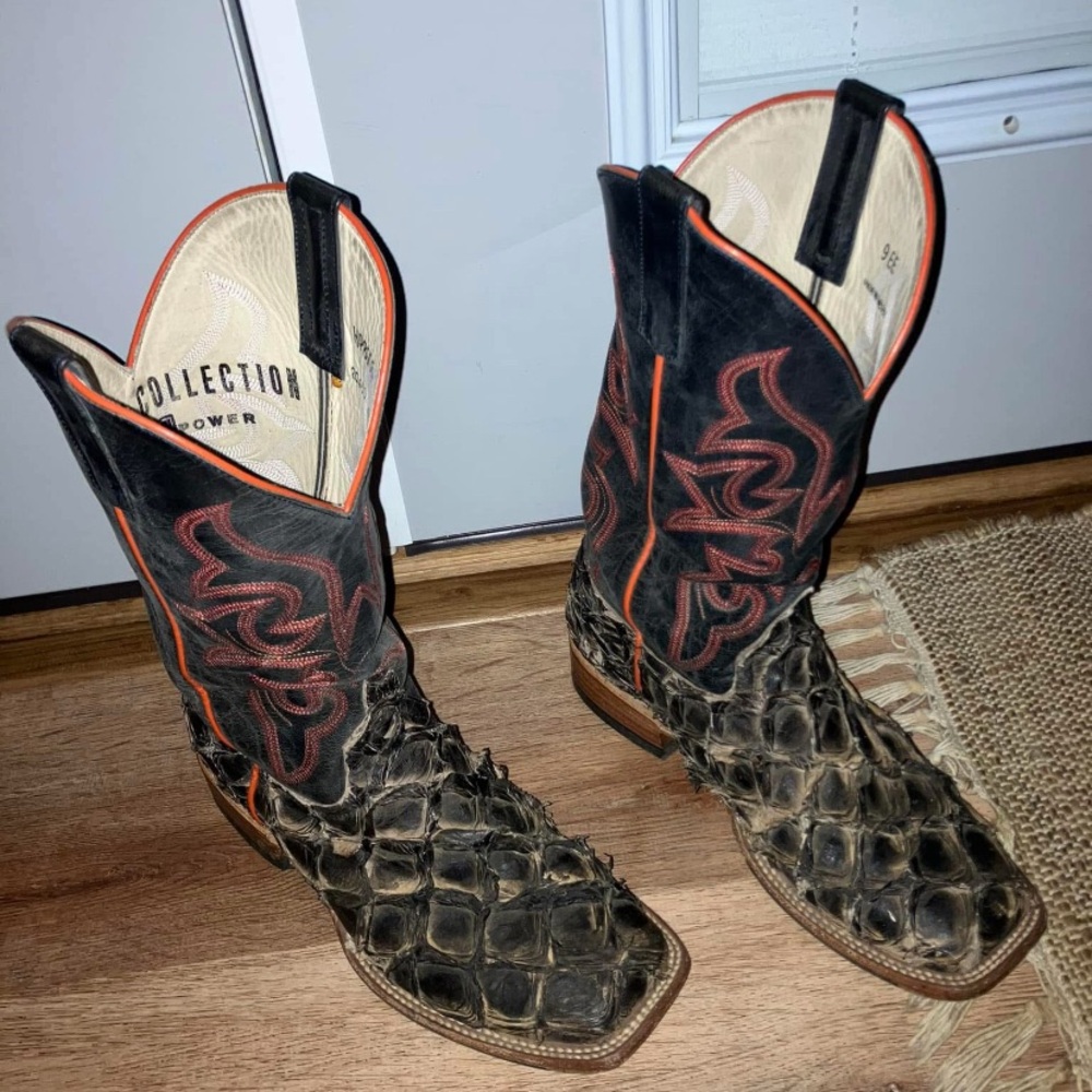 Men's Black and Brown Cowboy Boots - Pirarucu Exotic Boots